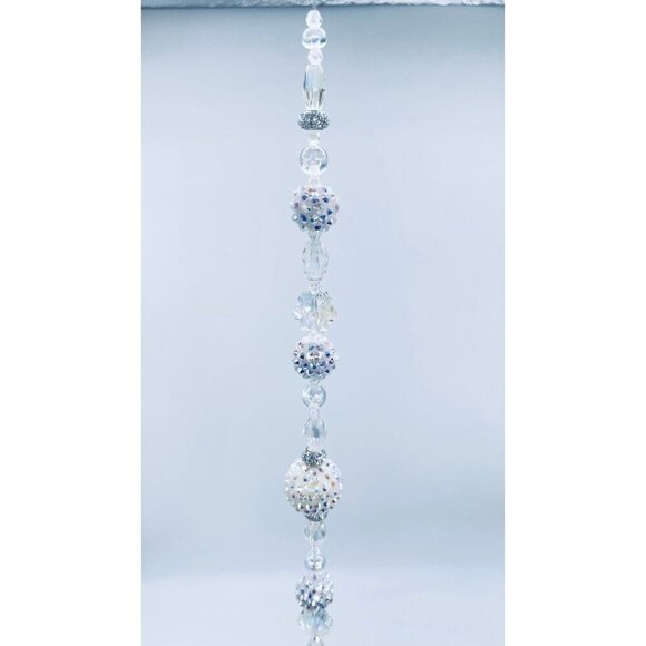 Beaded Suncatcher White & Clear Crystal Prism Hanging Patio Decor Yard Art - Picture 6 of 10